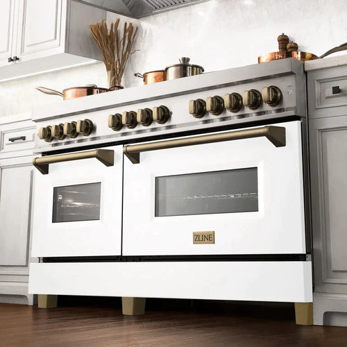 ZLINE 60 Inch Autograph Edition Dual Fuel Range in Stainless Steel with White Matte Door and Champagne Bronze Accents 1