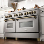 ZLINE 60 Inch Autograph Edition Dual Fuel Range in DuraSnow Stainless Steel with Champagne Bronze Accents1