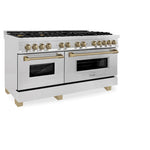 ZLINE 60 Inch Autograph Edition Dual Fuel Range in DuraSnow Stainless Steel with Champagne Bronze Accents2