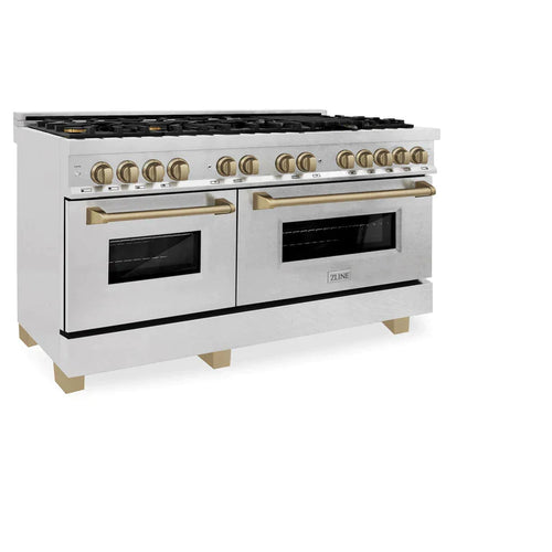 ZLINE 60 Inch Autograph Edition Dual Fuel Range in DuraSnow Stainless Steel with Champagne Bronze Accents 2