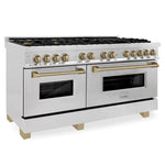 ZLINE 60 Inch Autograph Edition Dual Fuel Range in DuraSnow Stainless Steel with Champagne Bronze Accents3
