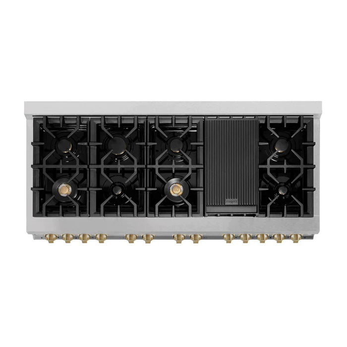 ZLINE 60 Inch Autograph Edition Dual Fuel Range in DuraSnow Stainless Steel with Champagne Bronze Accents