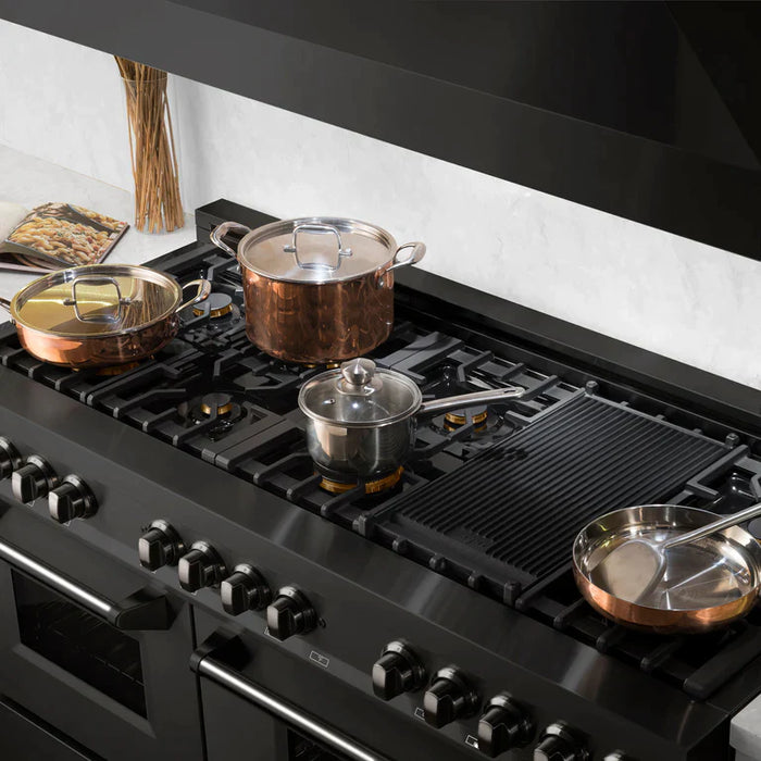 ZLINE 60 in. Professional Gas Burner and 7.6 cu. ft. Electric Oven in Black Stainless Steel with Brass Burners