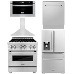 ZLINE Kitchen Package with Water and Ice Dispenser Refrigerator, 30" Gas Range, 30" Range Hood, Microwave Drawer, and 24" Tall Tub Dishwasher1