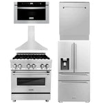 ZLINE Kitchen Package with Water and Ice Dispenser Refrigerator, 30" Dual Fuel Range, 30" Range Hood, Microwave Drawer, and 24" Tall Tub Dishwasher 1