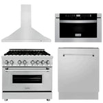 ZLINE 36" Kitchen Package with Stainless Steel Dual Fuel Range, Range Hood, Microwave Drawer and Tall Tub Dishwasher 1
