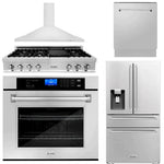 ZLINE Kitchen Package with Water and Ice Dispenser Refrigerator, 48" Rangetop, 48" Range Hood, 30" Single Wall Oven, and 24" Tall Tub Dishwasher1