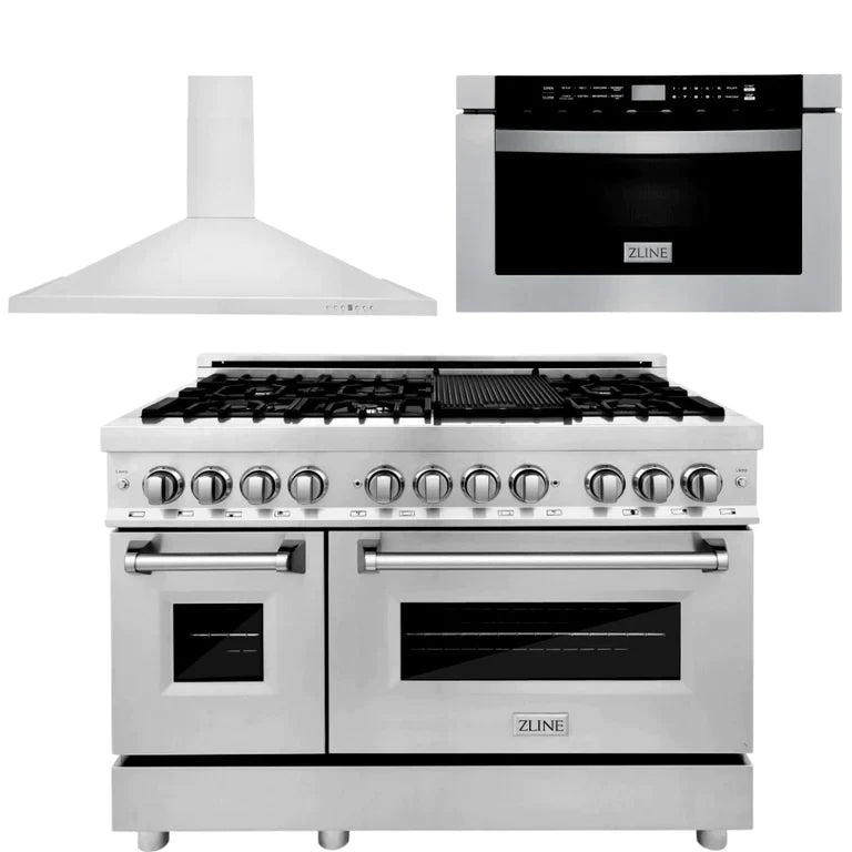 ZLINE Kitchen Package with Stainless Steel Dual Fuel Range, Convertible Vent Range Hood and 24" Microwave Oven 22