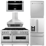 ZLINE Kitchen Package with Water and Ice Dispenser Refrigerator, 60" Dual Fuel Range, 60" Range Hood, Microwave Drawer, and 24" Tall Tub Dishwasher 1