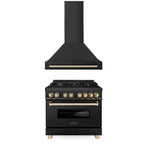 ZLINE Autograph Package - 36 In. Dual Fuel Range, Range Hood in Black Stainless Steel with Gold Accents1