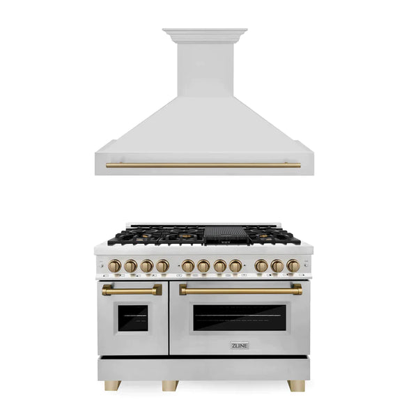ZLINE Autograph Package - 48 In. Dual Fuel Range, Range Hood in Stainless Steel with Accents 12