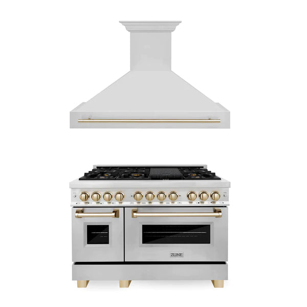 ZLINE Autograph Package - 48 In. Dual Fuel Range, Range Hood in Stainless Steel with Accents 11