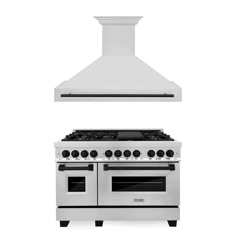 ZLINE Autograph Package - 48 In. Dual Fuel Range, Range Hood in Stainless Steel with Accents 1