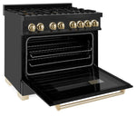 ZLINE Autograph Package - 36 In. Dual Fuel Range, Range Hood in Black Stainless Steel with Gold Accents4