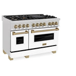 ZLINE Autograph 48 in. 6.0 cu. ft. Range, Gas Stove, Electric Oven in DuraSnow® with White Matte Door, Champagne Bronze Accents8