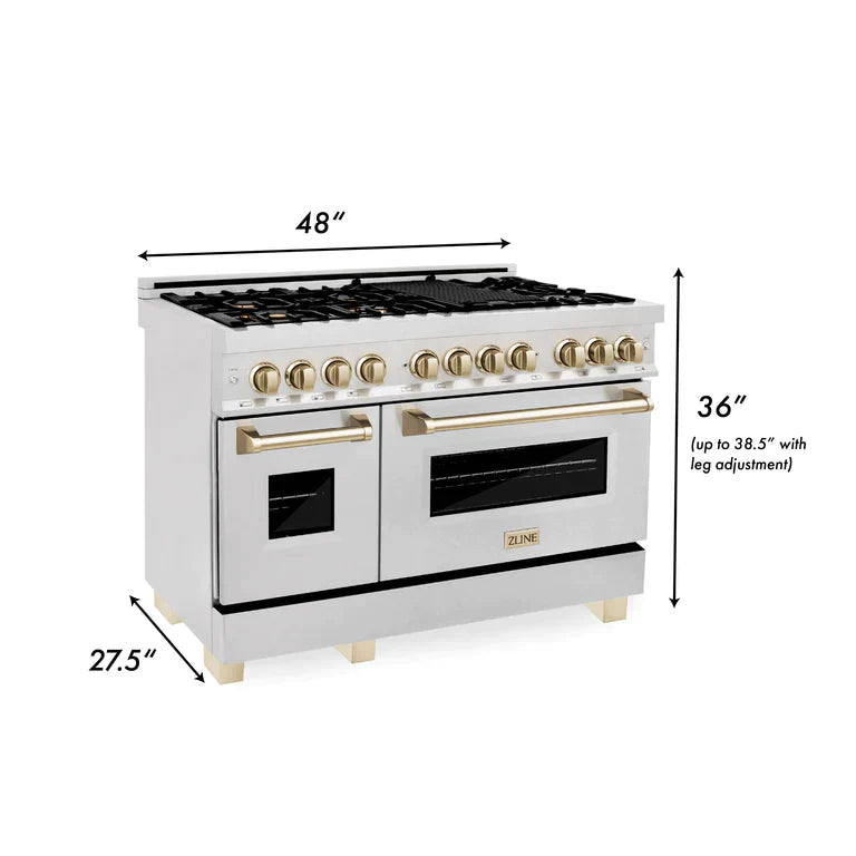 ZLINE Autograph 48 in. Gas Burner/Electric Oven in DuraSnow® Stainless Steel with Gold Accents 8