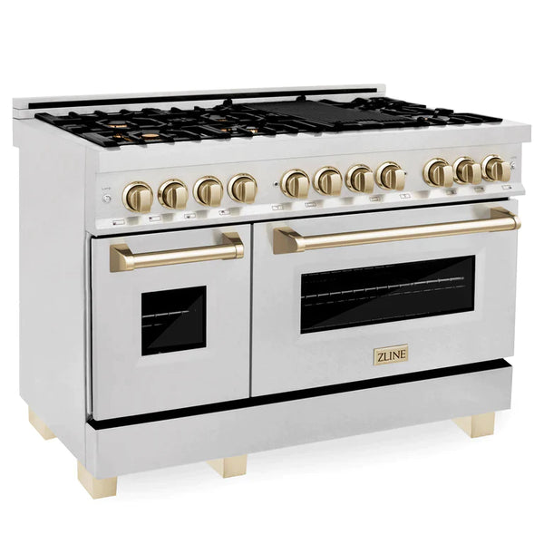 ZLINE Autograph 48 in. Gas Burner/Electric Oven in DuraSnow® Stainless Steel with Gold Accents 9