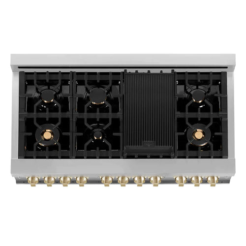 ZLINE Autograph 48 in. Gas Burner/Electric Oven in Stainless Steel, White Matte Door with Gold Accents 8