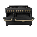 ZLINE Autograph Package - 48 In. Dual Fuel Range, Range Hood in Black Stainless Steel with Champagne Bronze Accents4