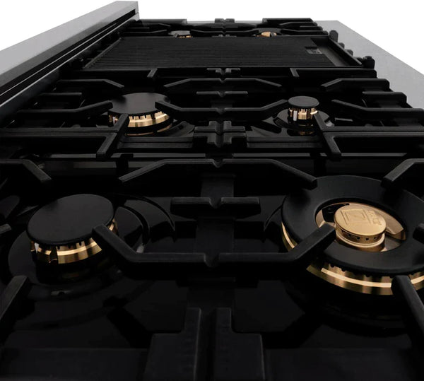 ZLINE Autograph 48 in. Gas Burner, Electric Oven in DuraSnow® Stainless Steel with Champagne Bronze Accents 3