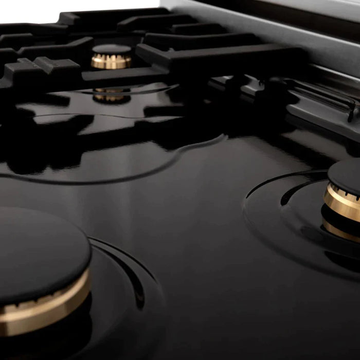 ZLINE Autograph 48 in. Gas Burner, Electric Oven in DuraSnow® Stainless Steel with Champagne Bronze Accents