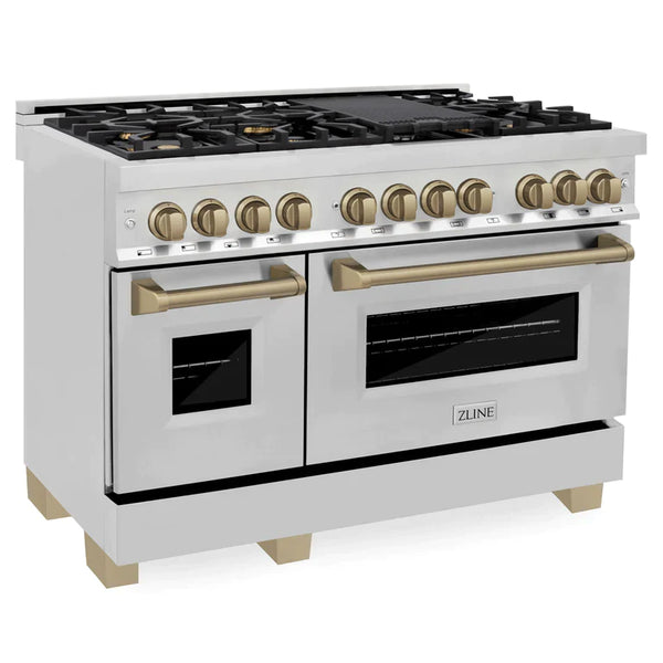 ZLINE Autograph 48 in. Range with Gas Burner, Electric Oven in Stainless Steel with Champagne Bronze Accents 5
