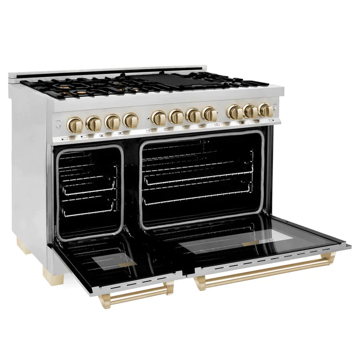 ZLINE Autograph 48 in. Gas Burner/Electric Oven in Stainless Steel with Gold Accents