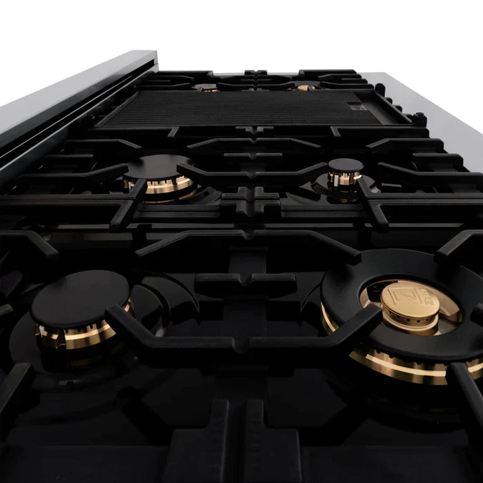 ZLINE Autograph 48 in. Gas Burner/Electric Oven in Stainless Steel with Gold Accents