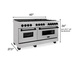 ZLINE Autograph 60 In. 7.4 cu. ft. Dual Fuel Range in DuraSnow® Stainless Steel with Matte Black Accents 11