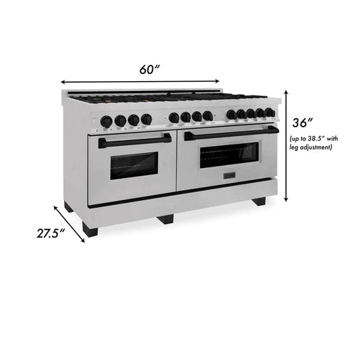 ZLINE Autograph 60 In. 7.4 cu. ft. Dual Fuel Range in DuraSnow® Stainless Steel with Matte Black Accents 11