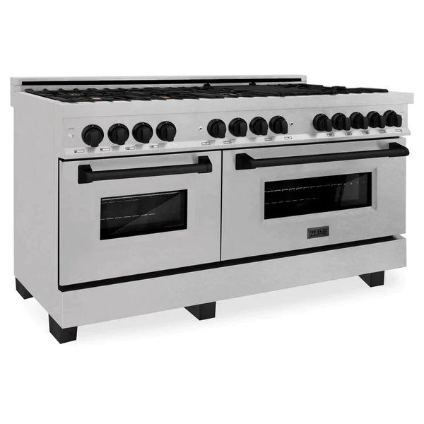 ZLINE Autograph 60 In. 7.4 cu. ft. Dual Fuel Range in DuraSnow® Stainless Steel with Matte Black Accents 12