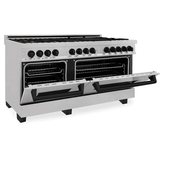 ZLINE Autograph 60 In. 7.4 cu. ft. Dual Fuel Range in DuraSnow® Stainless Steel with Matte Black Accents 1