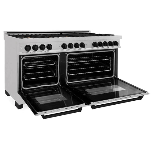 ZLINE Autograph 60 In. 7.4 cu. ft. Dual Fuel Range in DuraSnow® Stainless Steel with Matte Black Accents 2