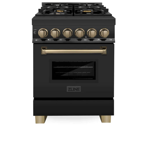 ZLINE Autograph Edition 24 Inch 2.8 cu. ft. Dual Fuel Range with Gas Stove and Electric Oven in Black Stainless Steel with Champagne Bronze Accents 11