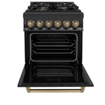 ZLINE Autograph Edition 24 Inch 2.8 cu. ft. Dual Fuel Range with Gas Stove and Electric Oven in Black Stainless Steel with Champagne Bronze Accents2
