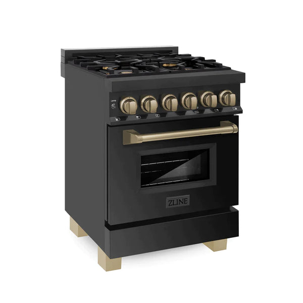 ZLINE Autograph Edition 24 Inch 2.8 cu. ft. Dual Fuel Range with Gas Stove and Electric Oven in Black Stainless Steel with Champagne Bronze Accents 3
