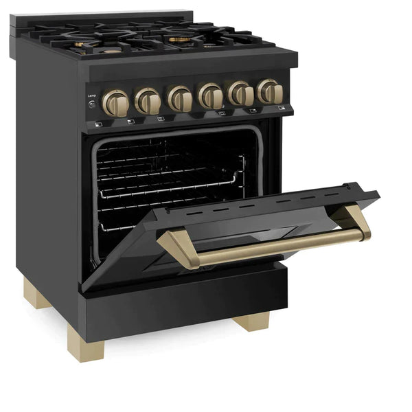 ZLINE Autograph Edition 24 Inch 2.8 cu. ft. Dual Fuel Range with Gas Stove and Electric Oven in Black Stainless Steel with Champagne Bronze Accents 4