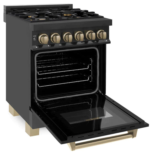 ZLINE Autograph Edition 24 Inch 2.8 cu. ft. Dual Fuel Range with Gas Stove and Electric Oven in Black Stainless Steel with Champagne Bronze Accents 5