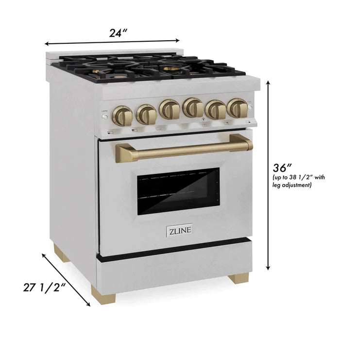 ZLINE Autograph Edition 24 in. Range with Gas Burner and Gas Oven in DuraSnow® Stainless Steel with Champagne Bronze Accents