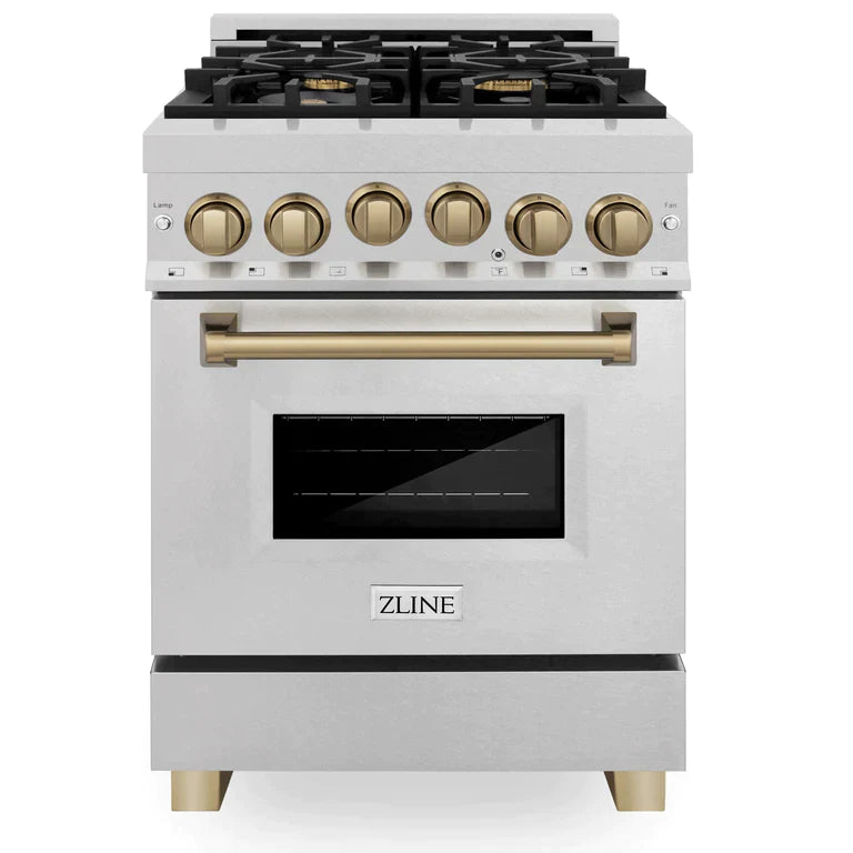 ZLINE Autograph Edition 24 in. Range with Gas Burner and Gas Oven in DuraSnow® Stainless Steel with Champagne Bronze Accents