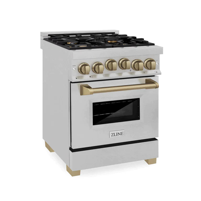 ZLINE Autograph Edition 24 in. Range with Gas Burner and Gas Oven in DuraSnow® Stainless Steel with Champagne Bronze Accents