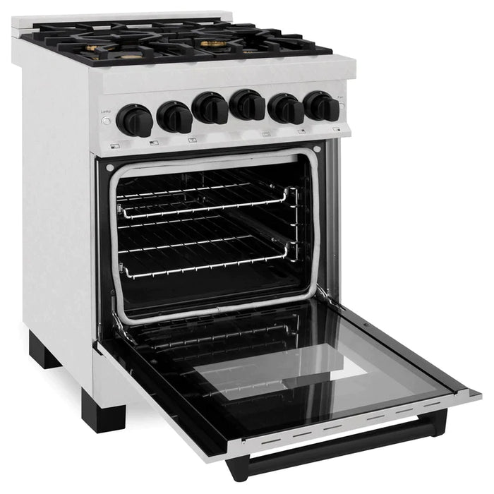 ZLINE Autograph Edition 24 in. Range with Gas Burner and Gas Oven in DuraSnow® Stainless Steel with Matte Black Accents