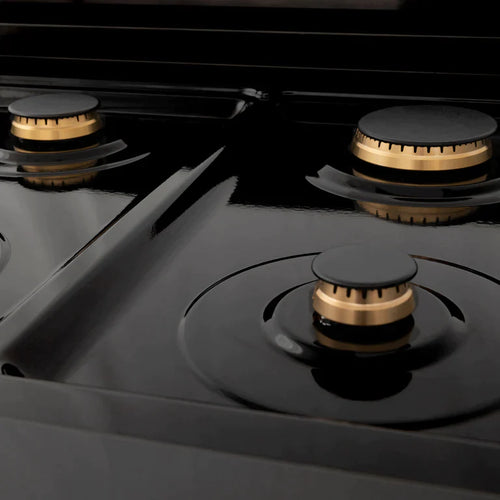 ZLINE Autograph 30 in. Gas Burner/Electric Oven Range in Black Stainless Steel and Gold Accents 5