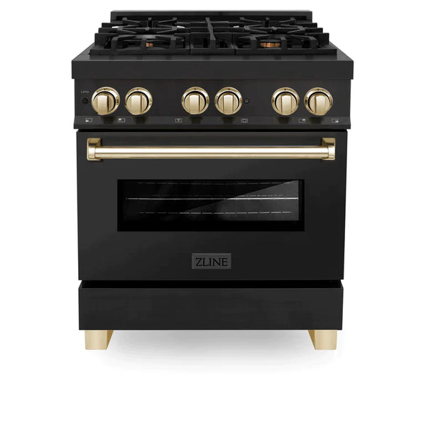ZLINE Autograph 30 in. Gas Burner/Electric Oven Range in Black Stainless Steel and Gold Accents 9