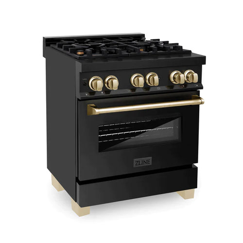 ZLINE Autograph 30 in. Gas Burner/Electric Oven Range in Black Stainless Steel and Gold Accents 2