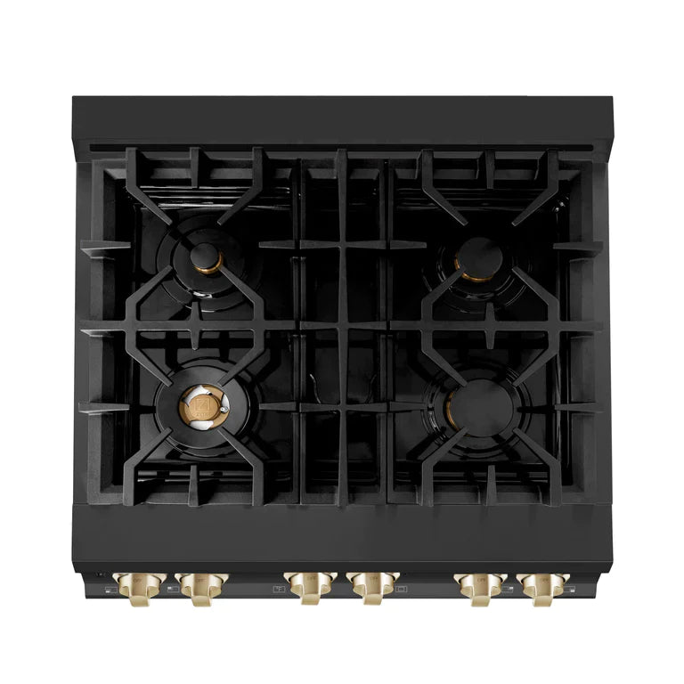 ZLINE Autograph 30 in. Gas Burner/Electric Oven Range in Black Stainless Steel and Gold Accents 4