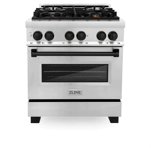 ZLINE Autograph Edition 30 in. 4.0 cu. ft. Dual Fuel Range with Gas Stove and Electric Oven in Stainless Steel with Matte Black Accents 12