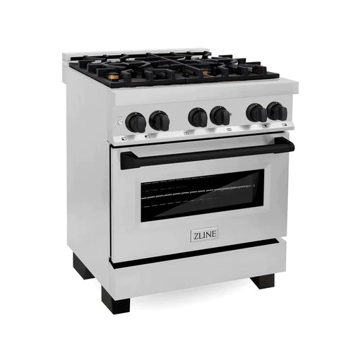 ZLINE Autograph Edition 30 in. 4.0 cu. ft. Dual Fuel Range with Gas Stove and Electric Oven in Stainless Steel with Matte Black Accents 3