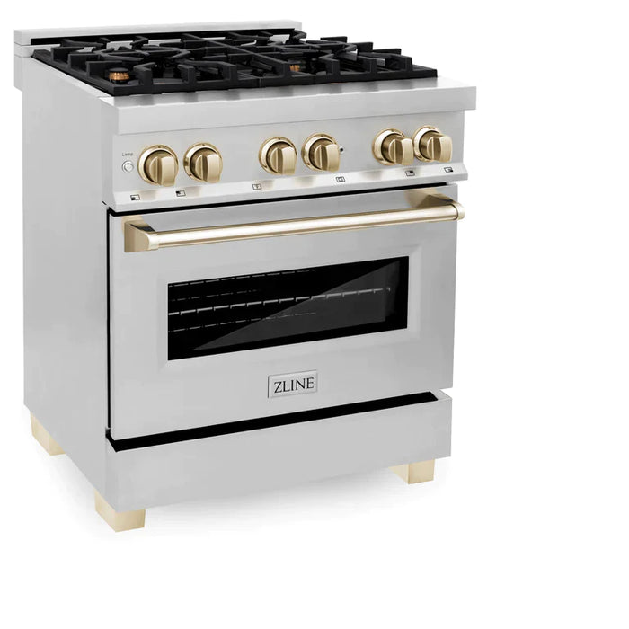 ZLINE Autograph Edition 30 in. 4.0 cu. ft. Gas Burner/Electric Oven in Stainless Steel with Gold Accents
