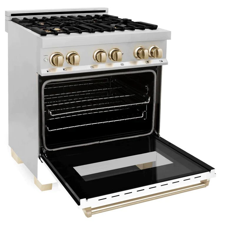 ZLINE Autograph Edition 30 in. Range, Gas Burner/Electric Oven in Stainless Steel with White Matte Door and Gold Accents 3